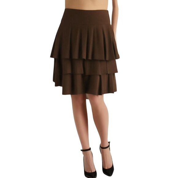Jonathan Martin Vintage 80's Ruffle Tiered Brown Skirt Size M - Picture 1 of 8